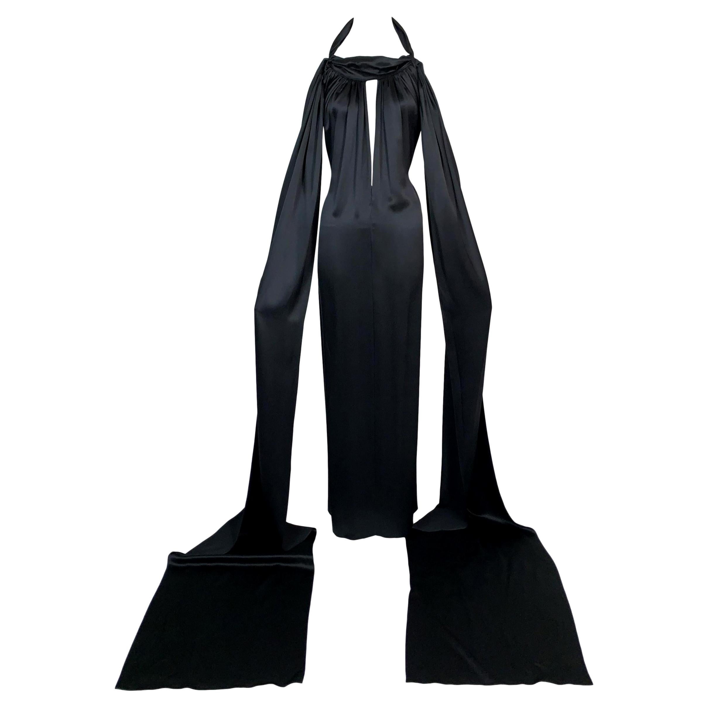 NWT 2001 Yves Saint Laurent Tom Ford Black Satin Plunging Column Gown Dress