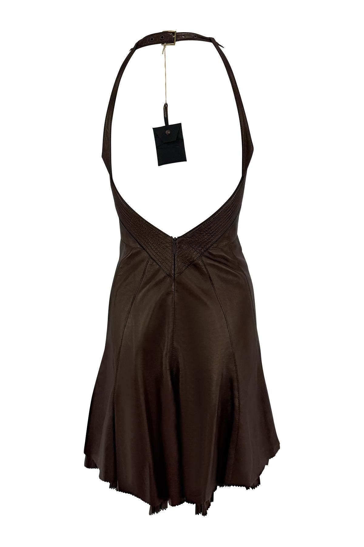 Women's or Men's NWT 2004 Roberto Cavalli Chocolate Brown Leather Backless Flare Mini Dress For Sale