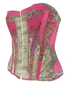Haut bustier corset à lacets imprimé rose Roberto Cavalli, Neuf avec étiquette 2004