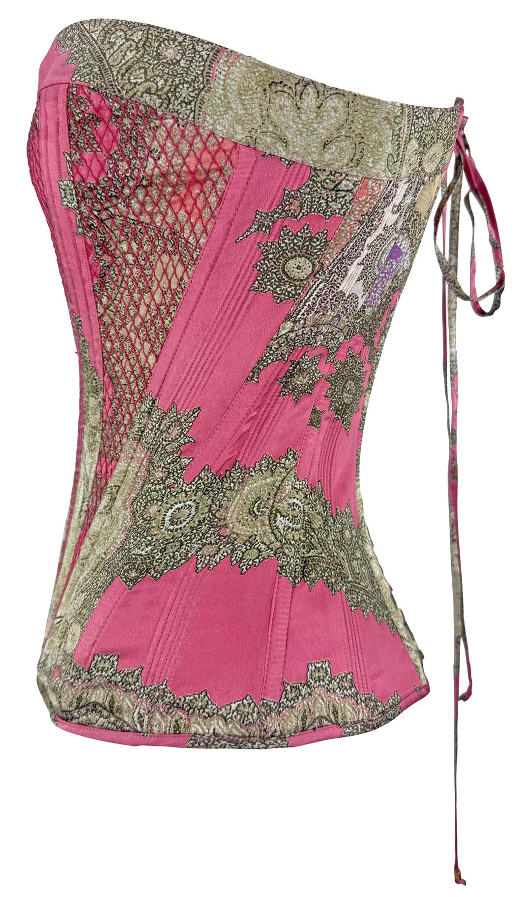 NEU 2004 Roberto Cavalli Rosa Print Korsett-Bustier-Top mit Schnürung und Schnürung (Braun) im Angebot