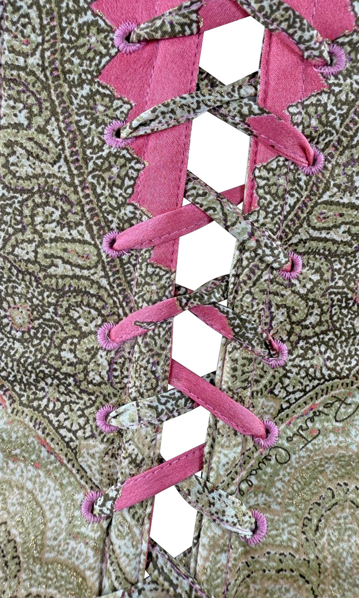 NEU 2004 Roberto Cavalli Rosa Print Korsett-Bustier-Top mit Schnürung und Schnürung Damen im Angebot