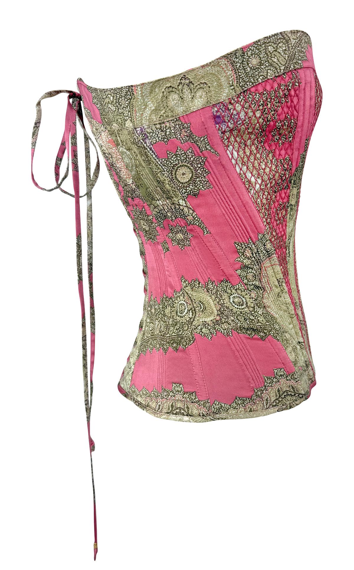 NEU 2004 Roberto Cavalli Rosa Print Korsett-Bustier-Top mit Schnürung und Schnürung im Angebot 1
