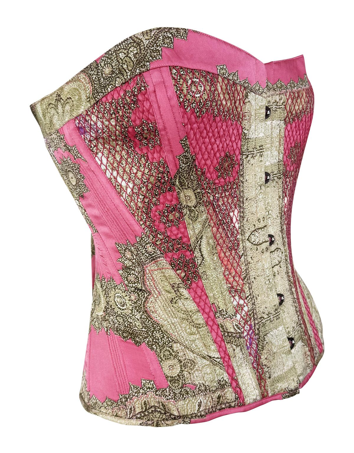 NEU 2004 Roberto Cavalli Rosa Print Korsett-Bustier-Top mit Schnürung und Schnürung im Angebot 2
