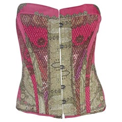 NWT 2004 Roberto Cavalli Pink Print Lace-Up Corset Bustier Top