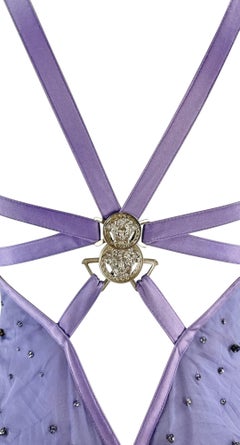 NWT 2005 Versace by Donatella Rhinestone Medusa Backless Lavender Chiffon Gown