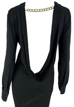 NWT 2006 Alexander McQueen Gold Chain Backless Black Cowl Dress