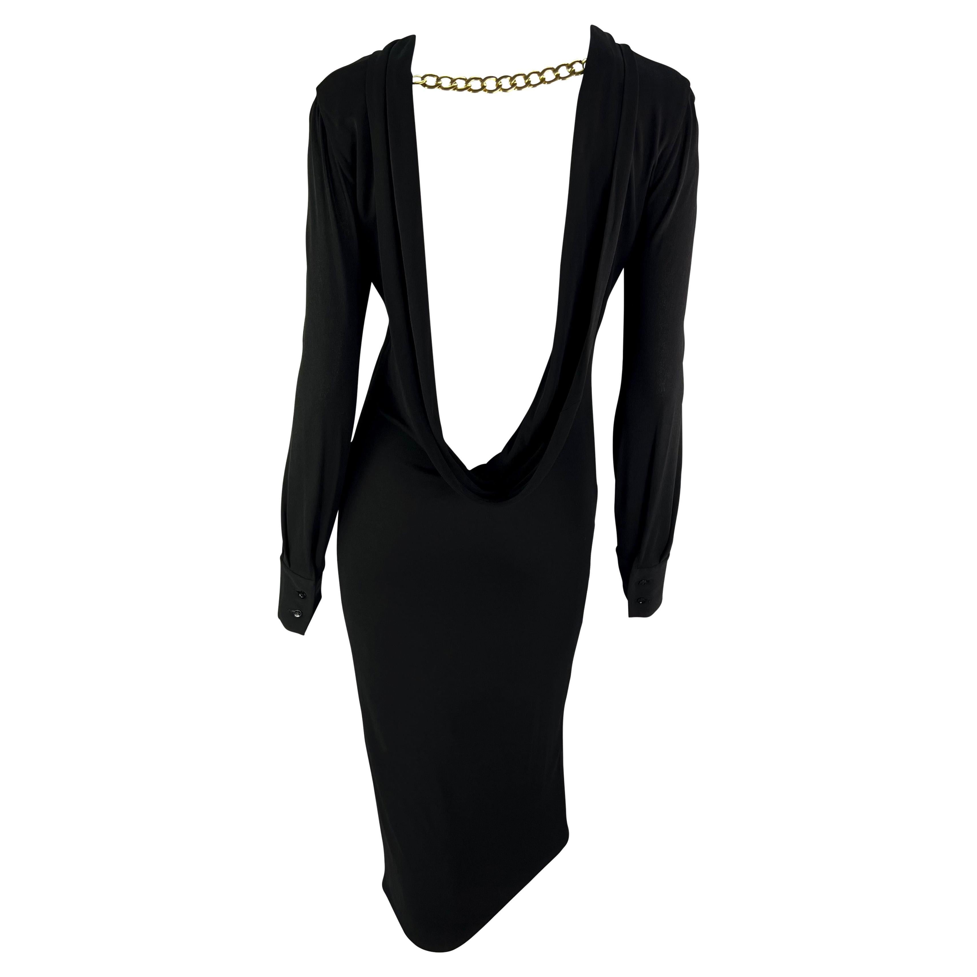 NWT 2006 Alexander McQueen Gold Chain Backless Black Cowl Dress For Sale