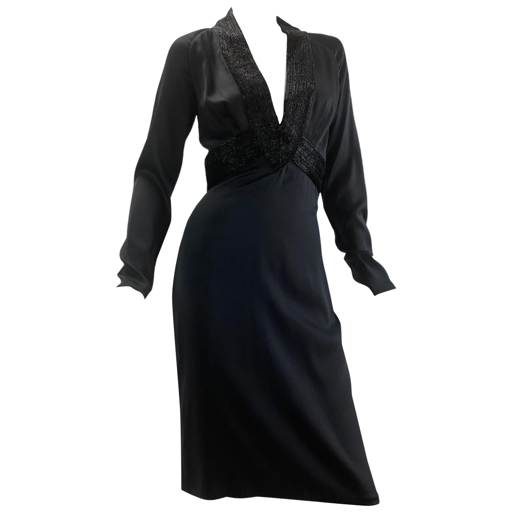 NWT 2006 Vintage Gucci Embellished Black Silk Dress Italian Size 40