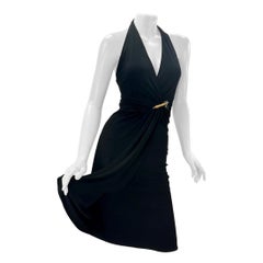 NWT 2006 Vintage Gucci Vestido Negro Efecto Envoltura Espalda Abierta y Broche Bambú 38 US 2