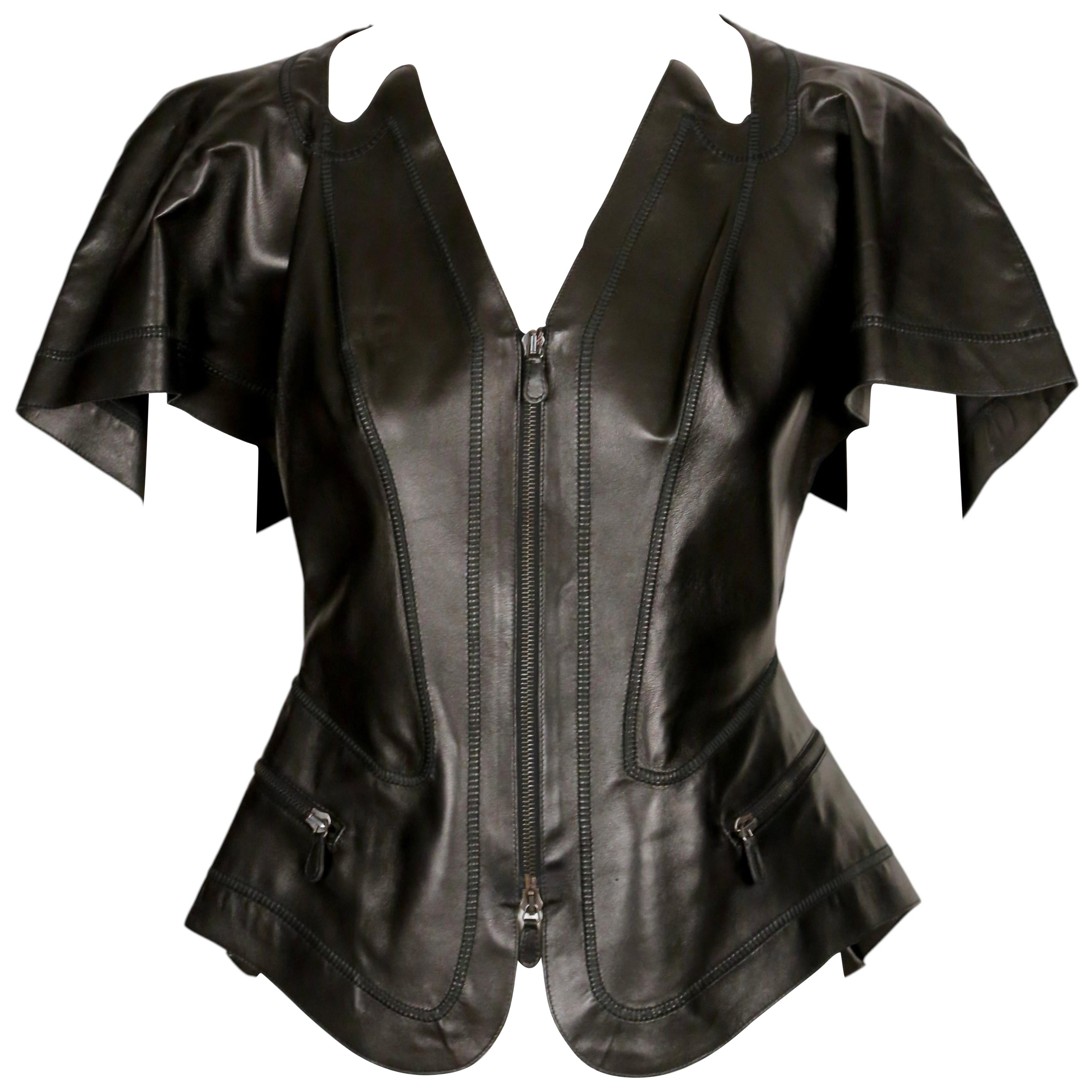 NWT 2010 Alexander McQueen giacca da passerella in pelle nera con cuciture "PLATO'S ATLANTIS"