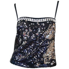 NWT 2010 Dolce & Gabbana Silver/Black Swarovski Crystal Sequin Top