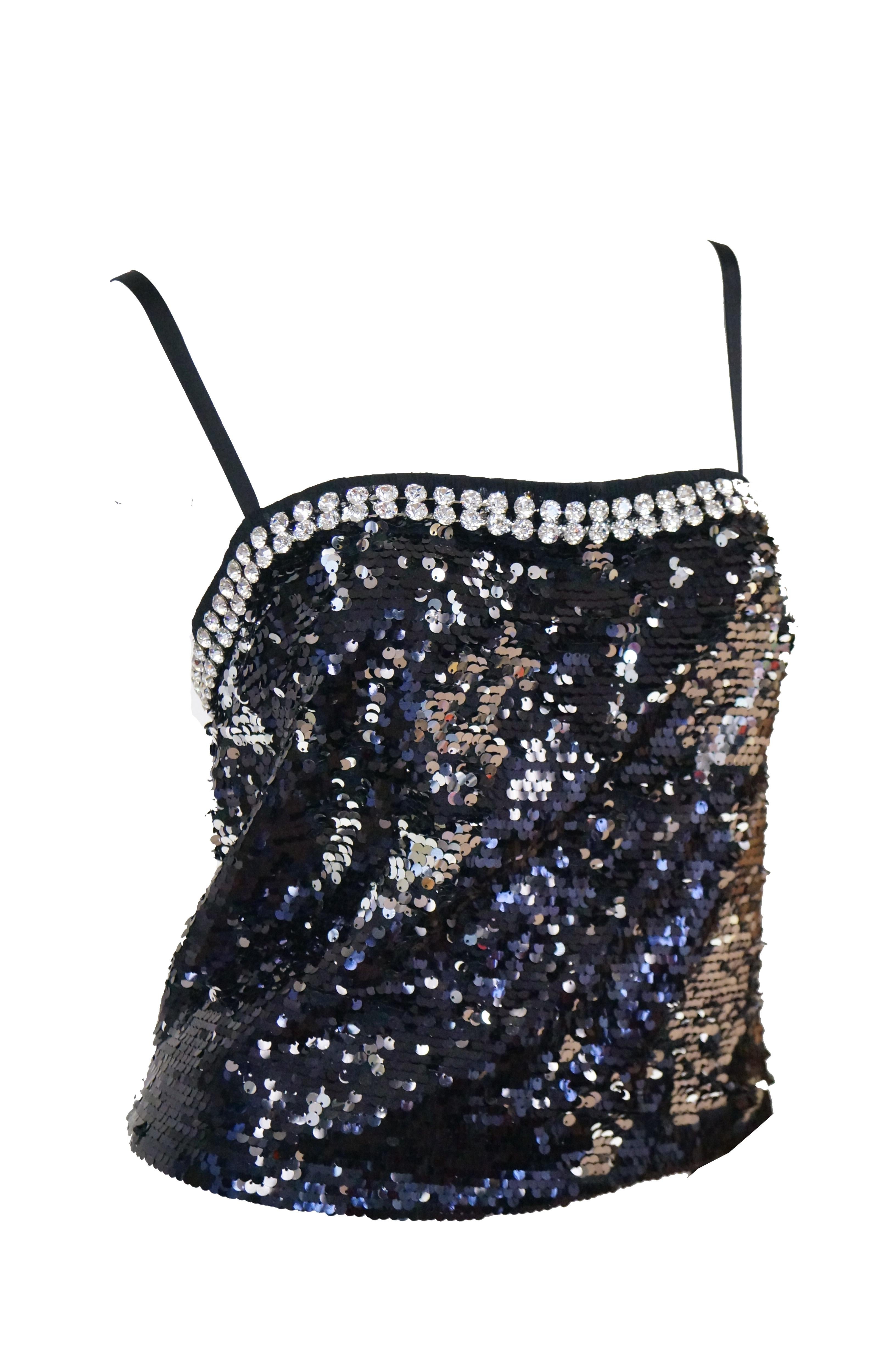 NWT 2010 Dolce & Gabbana Silver/Black Swarovski Crystal Sequin Top In New Condition For Sale In Houston, TX