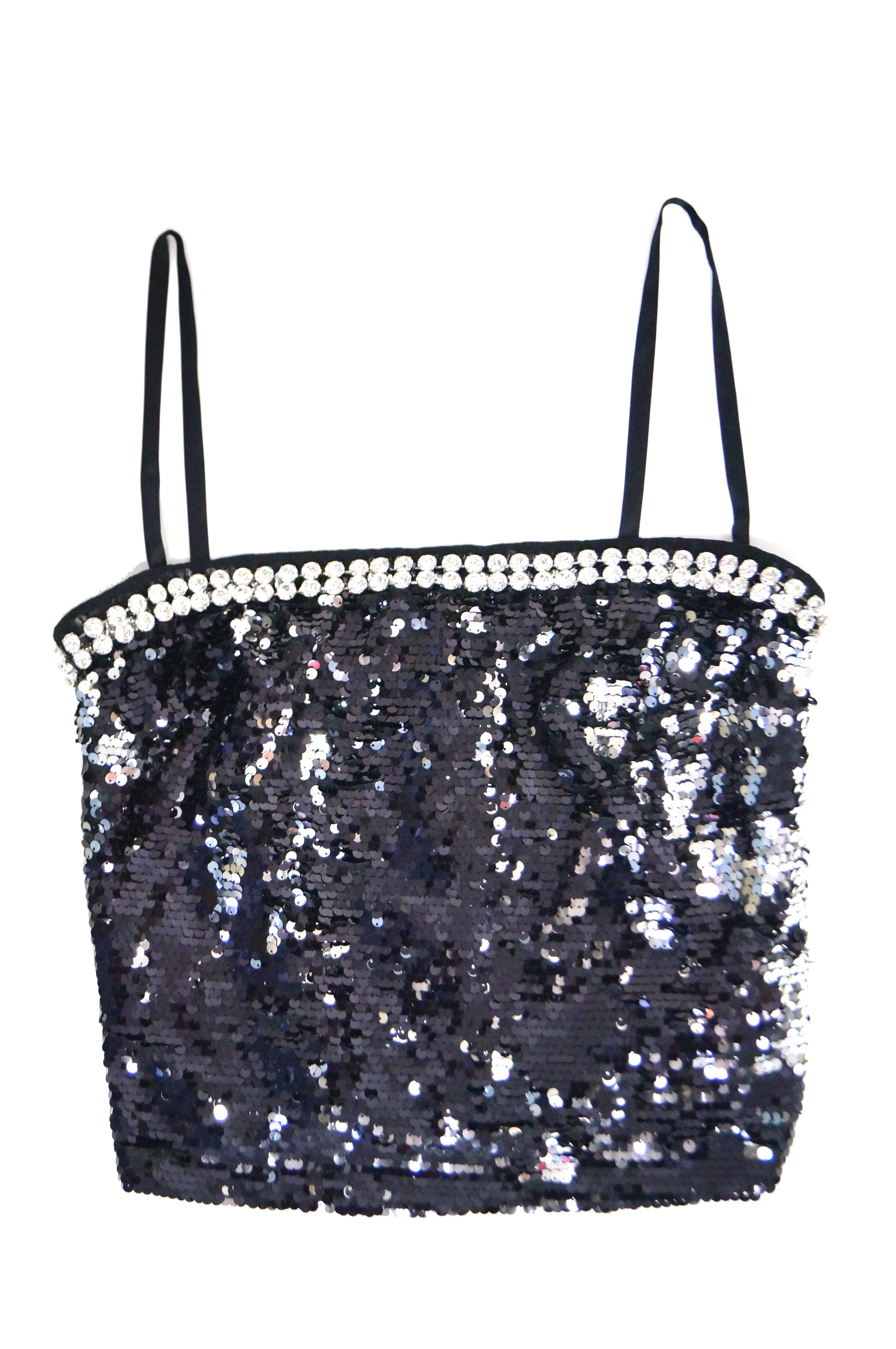 NWT 2010 Dolce & Gabbana Silver/Black Swarovski Crystal Sequin Top For Sale 2