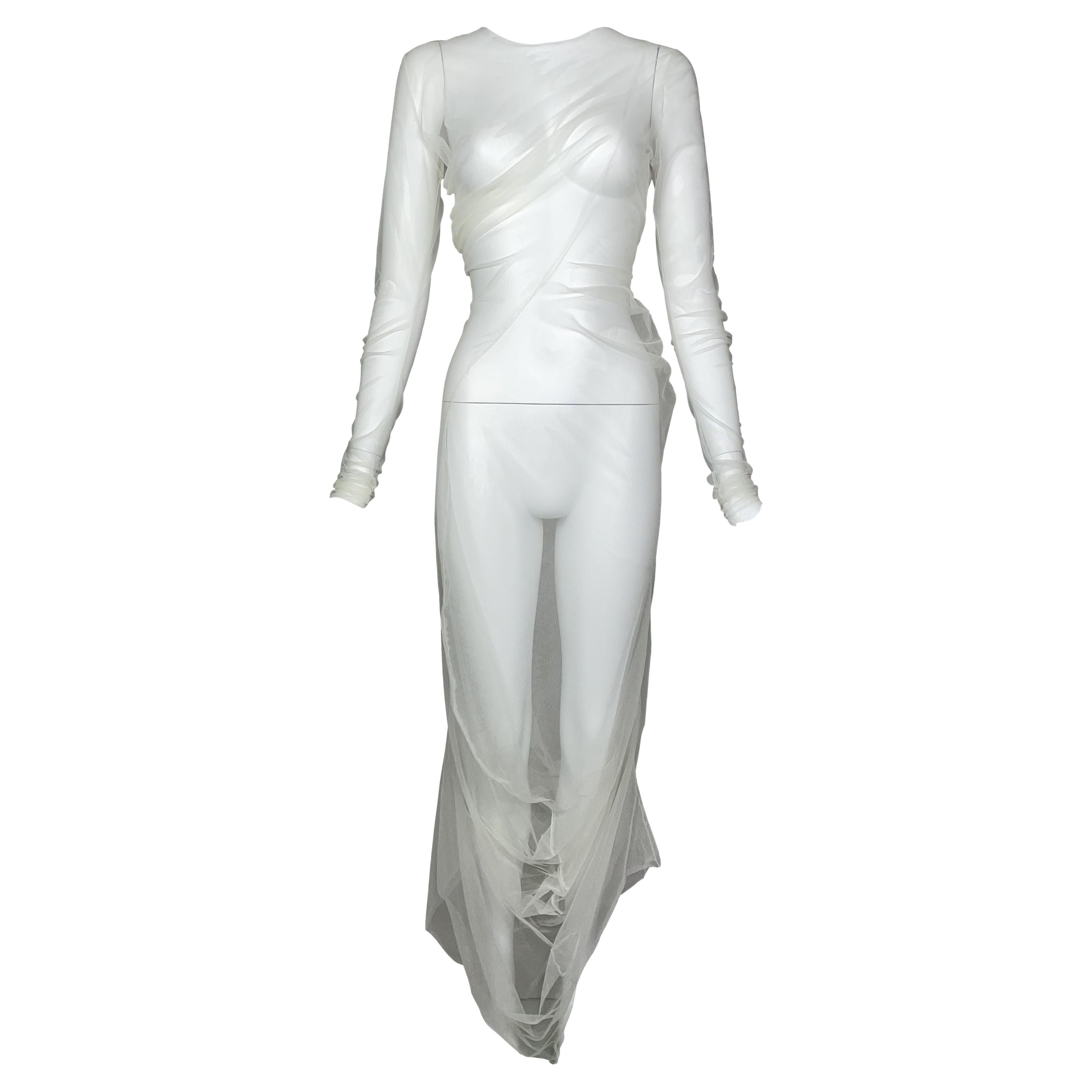NWT 2021 Maison Martin Margiela Sheer Ivory Bridal Mesh L/S Maxi Dress