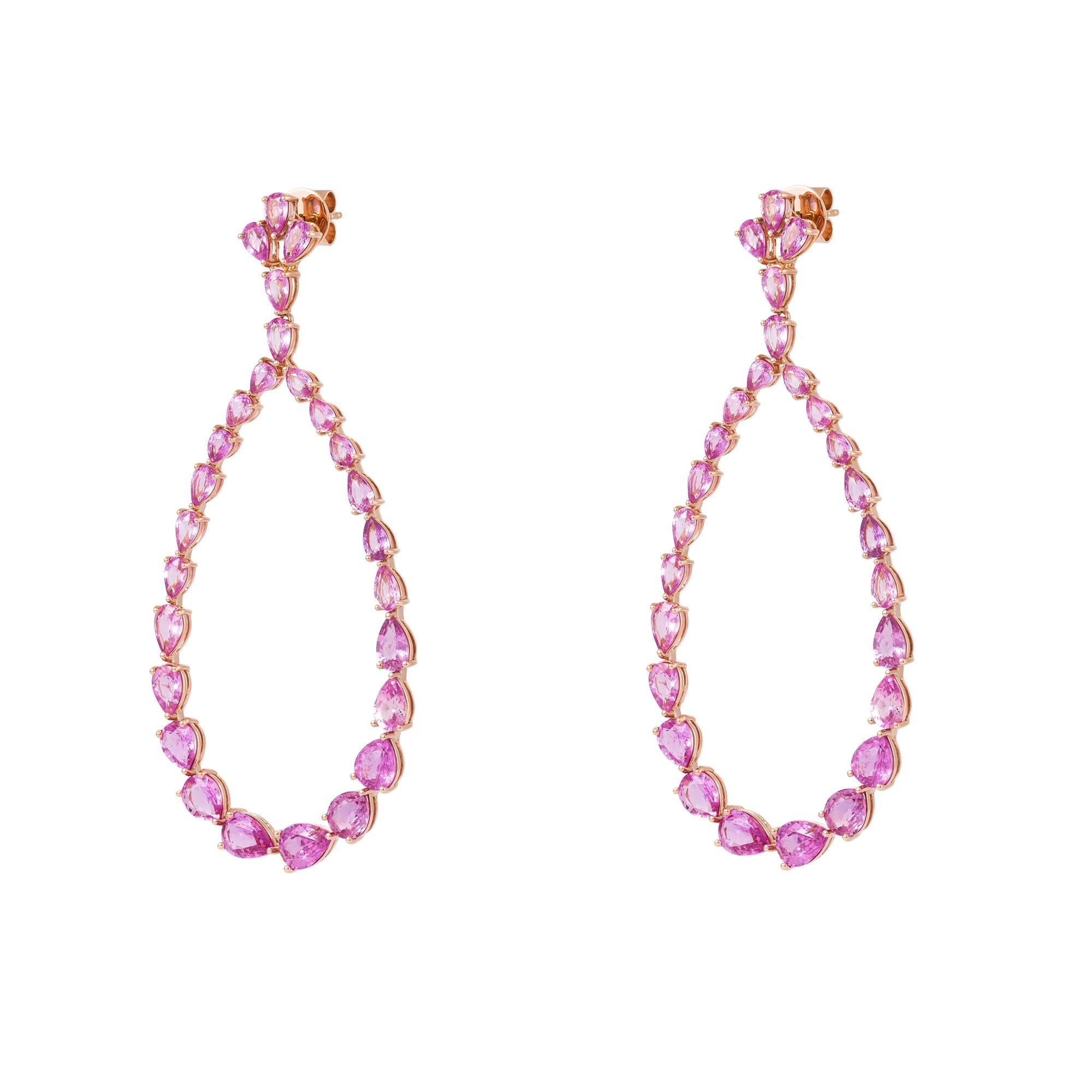 Taglio misto NWT $21, 000 Orecchini a cerchio in oro 18KT con zaffiri rosa grandi e scintillanti in vendita