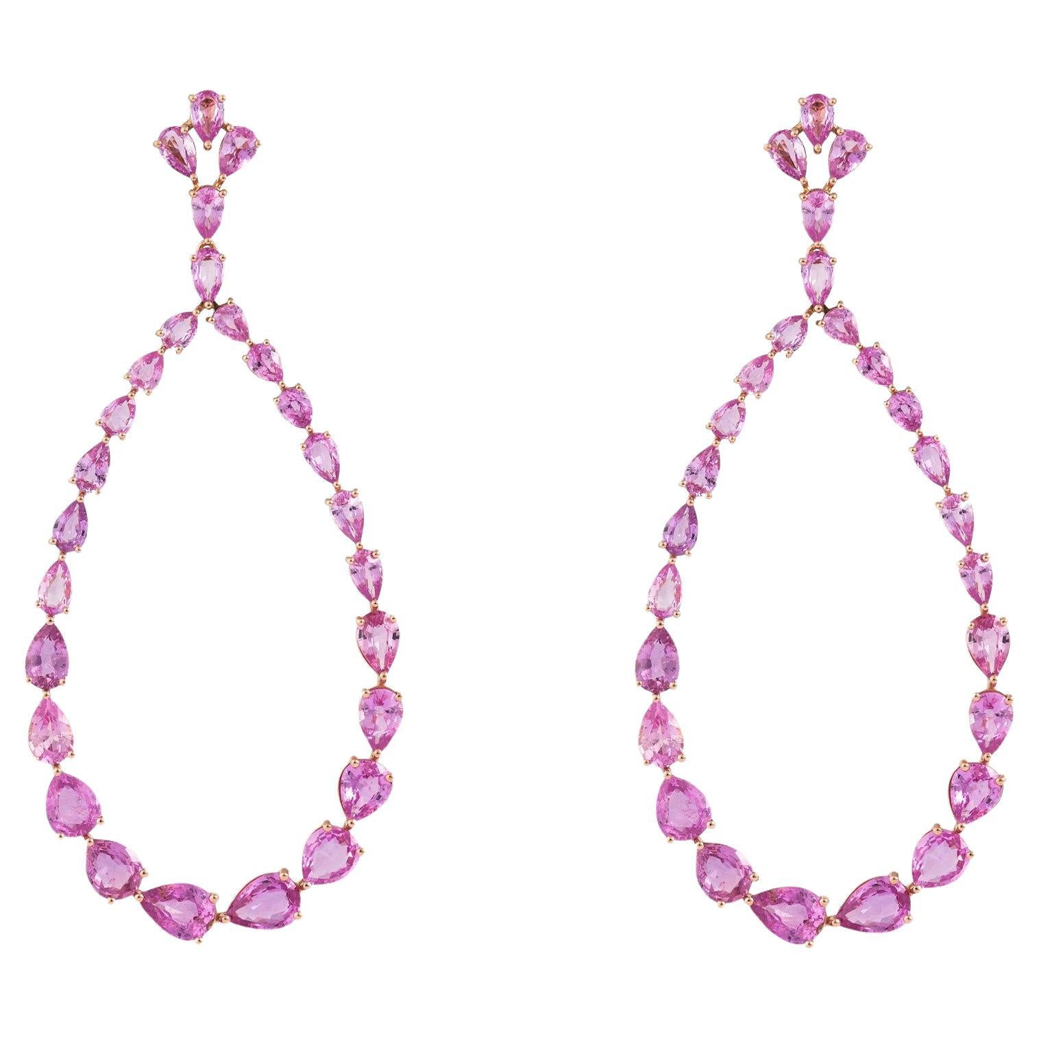NWT $21, 000 Pendientes de aro de zafiro rosa de fantasía de oro de 18 quilates de gran brillo