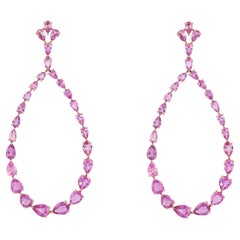 NWT $21, 000 Pendientes de aro de zafiro rosa de fantasía de oro de 18 quilates de gran brillo