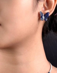 NWT $21, 000 18KT Gold Rare Gorgeous Blue Sapphire Diamond Butterfly Earrings
