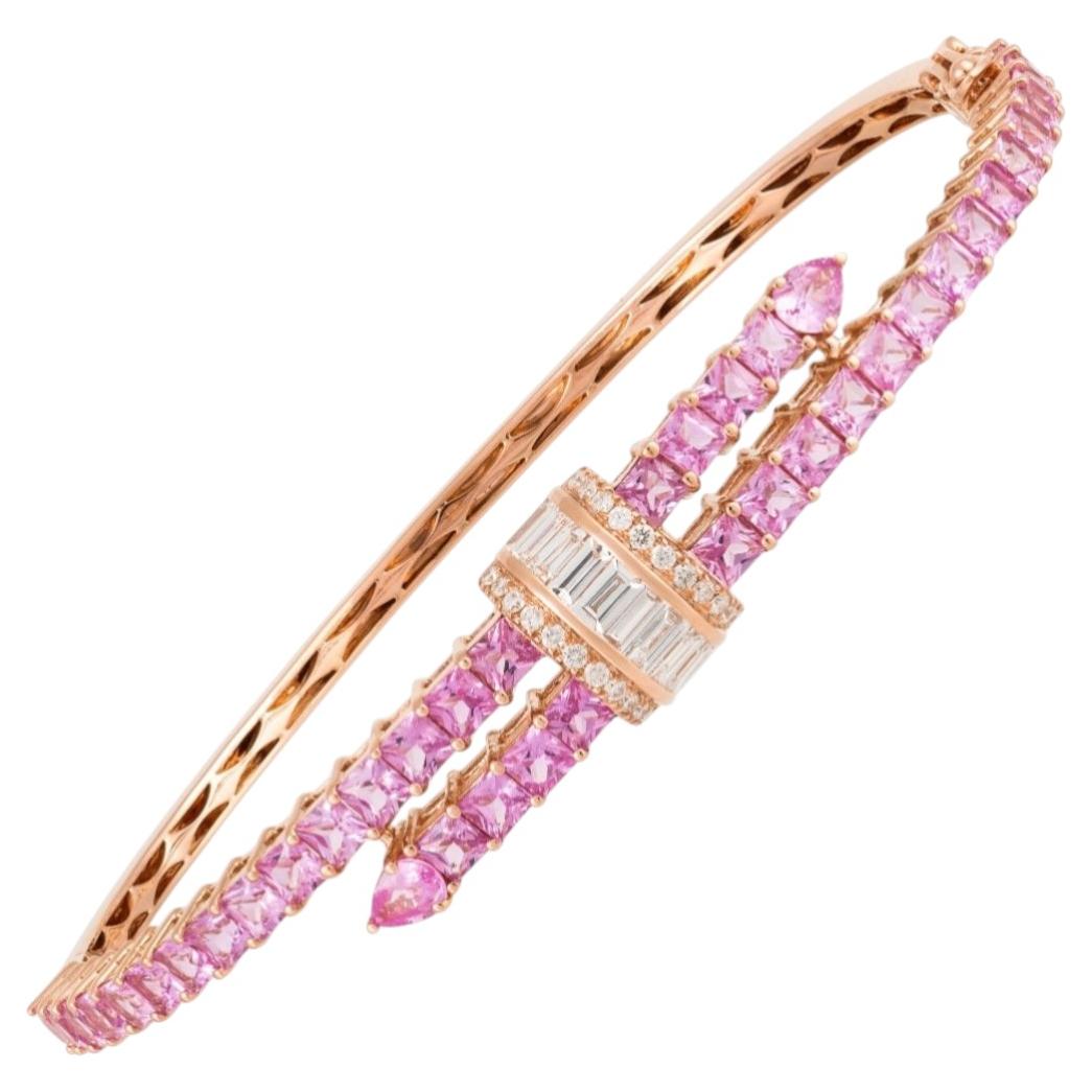 NWT $21, 000 18KT Gold Rare Gorgeous Fancy Pink Sapphire Diamond Bangle Bracelet