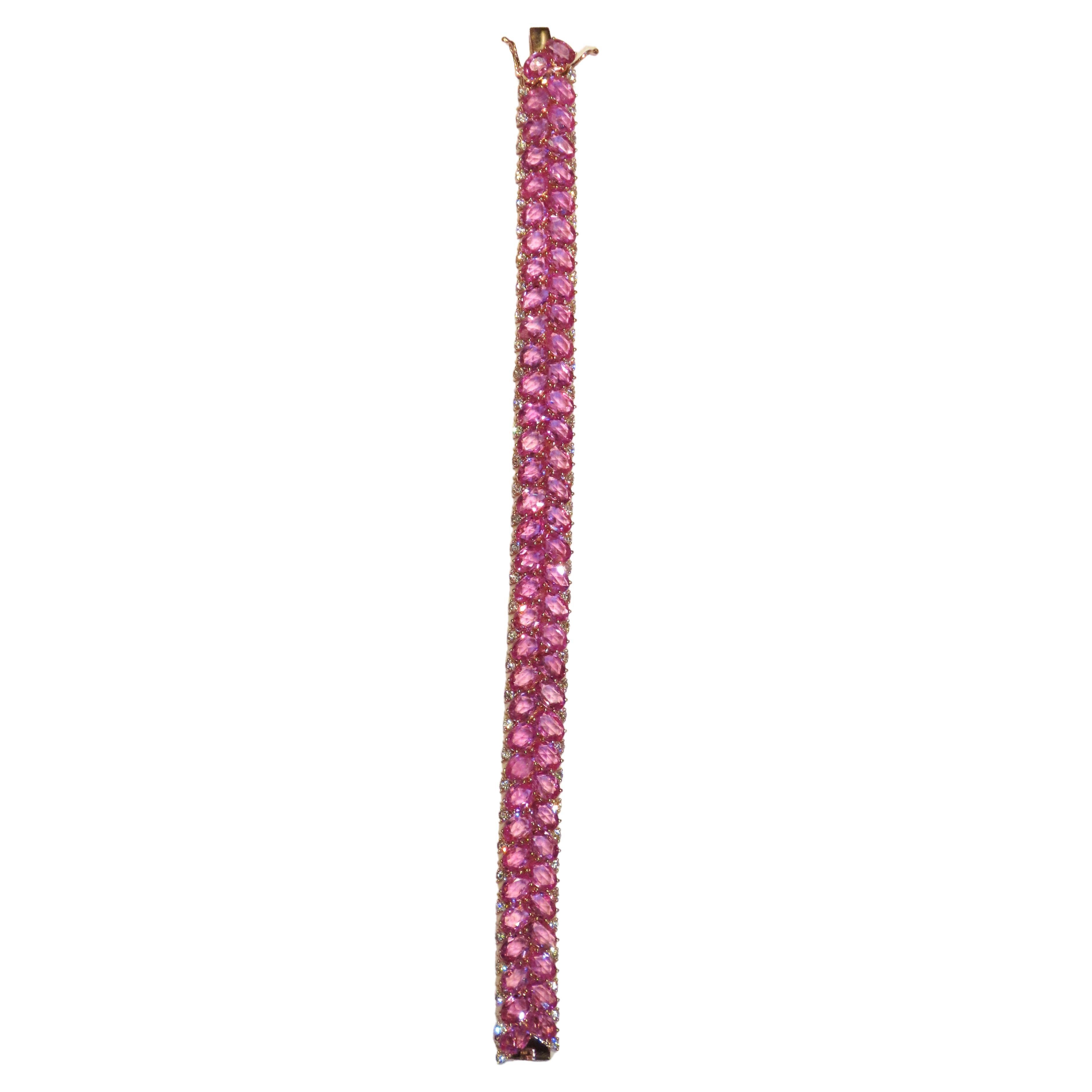 NWT $21, 439 18KT Gold Fancy Glittering 30CT Pink Sapphire Diamond Bracelet For Sale