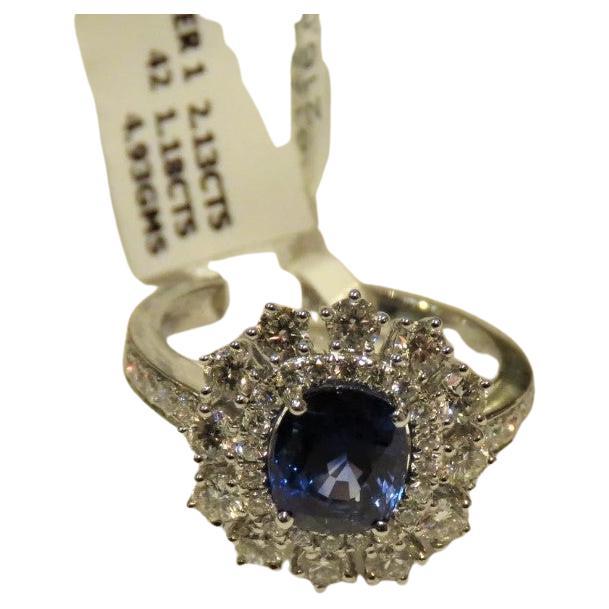 NWT $21, 600 18KT Gold Important Large Fancy Ceylon Blue Sapphire Diamond Ring For Sale