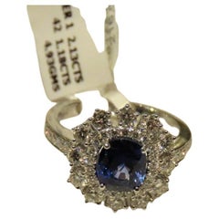 NWT $21, 600 18KT Gold Important Large Fancy Ceylon Blue Sapphire Diamond Ring