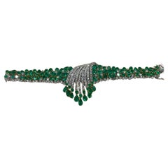 NWT $210, 000 18KT Gold Fancy Glittering Colombian Emerald Diamond Bracelet 