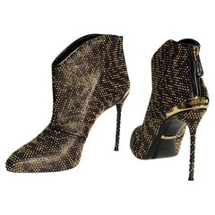 NWT $2160 Roberto Cavalli Fully Micro Studs Black Gold Leather Ankle Boots It 39