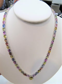 NEU 217, 498 18kt prächtige Multi Regenbogen-Halskette mit 60 Karat Saphir und Diamant