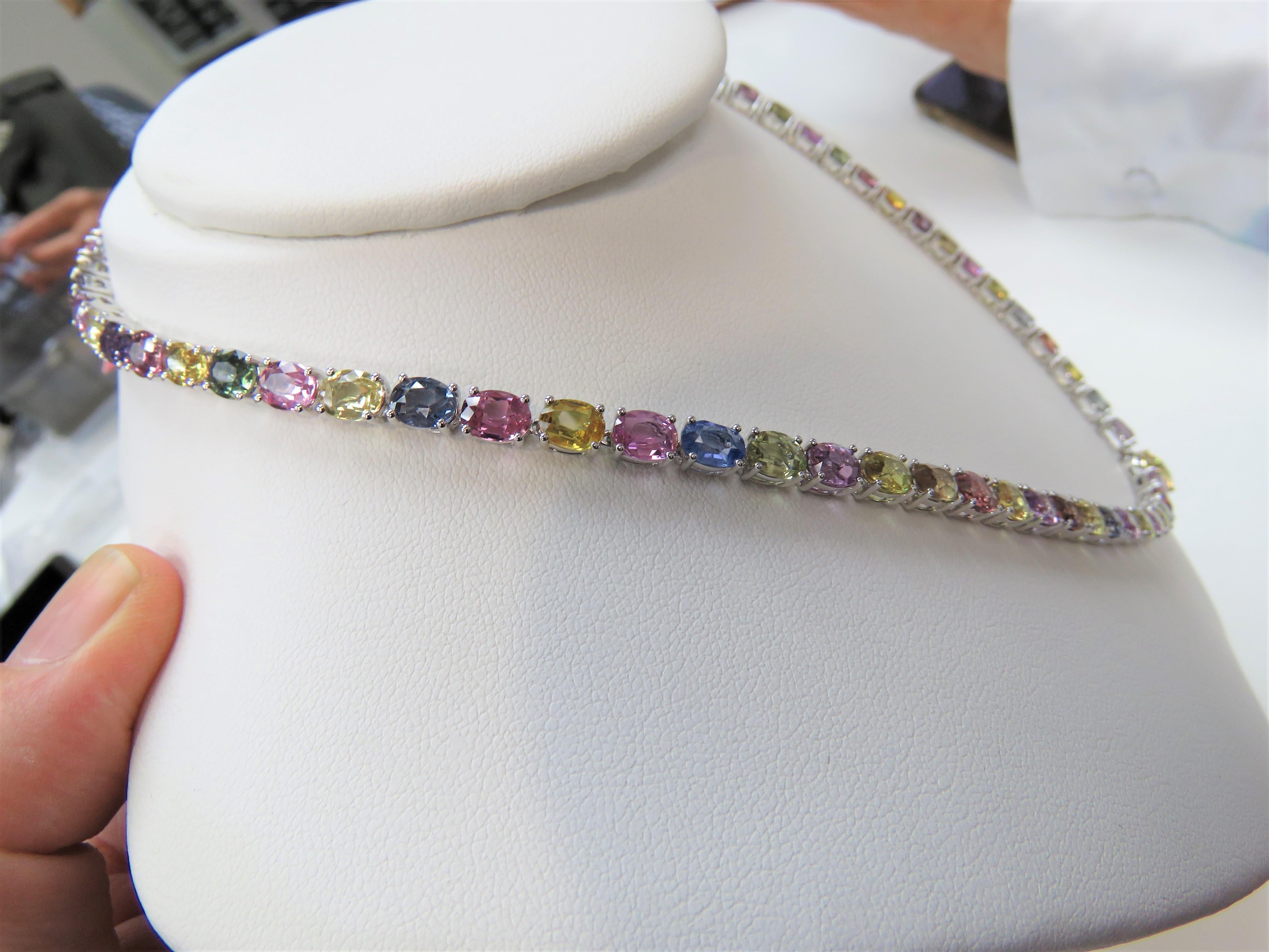 Mixed Cut NWT 217, 498 18kt Magnificent Multi Rainbow 60 Carat Sapphire Diamond Necklace For Sale