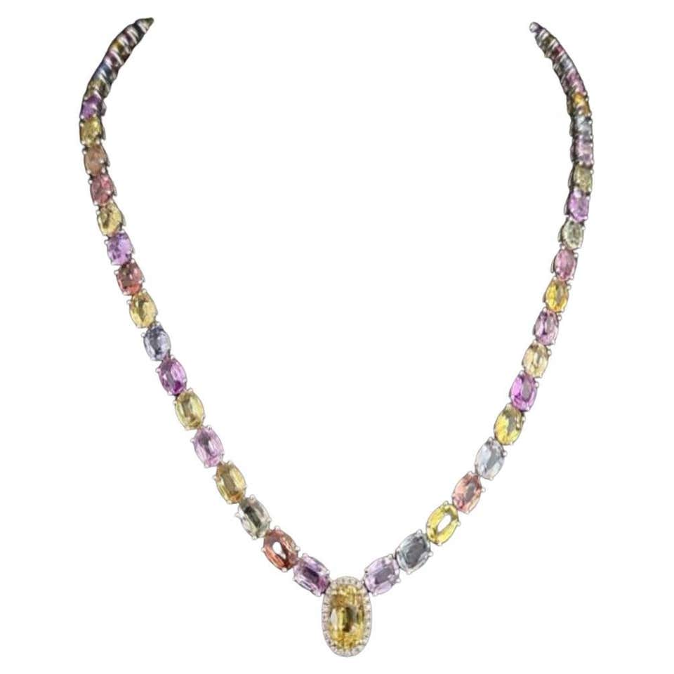 Magnificent 18Kt Gold 35Cts Rainbow Multi Color Sapphire and Diamond ...