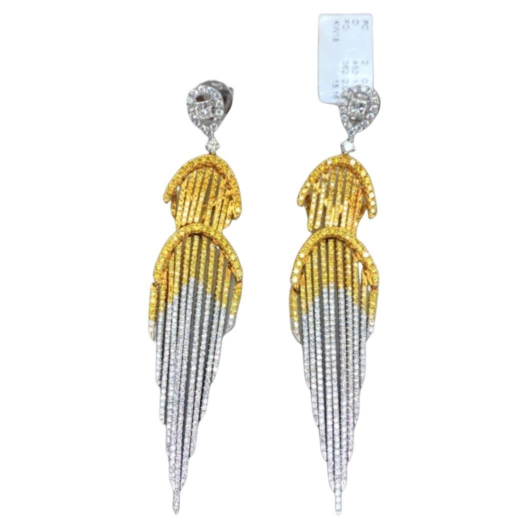 NWT $22, 000 18KT Magnifique boucles d'oreilles Fancy Yellow Diamond White Diamond Fringe