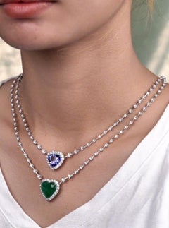 NWT $22, 000 Fancy Large 18KT Gold Heart Tanzanite Diamond Pendant Necklace