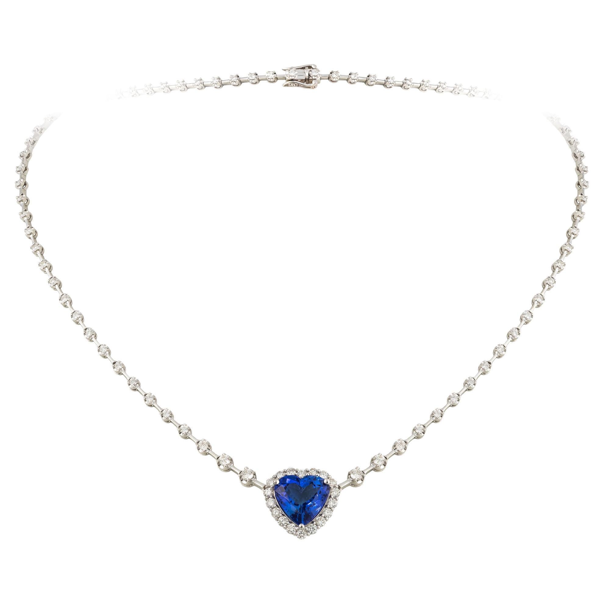 NWT $22, 000 Fancy Large 18KT Gold Heart Tanzanite Diamond Pendant Necklace