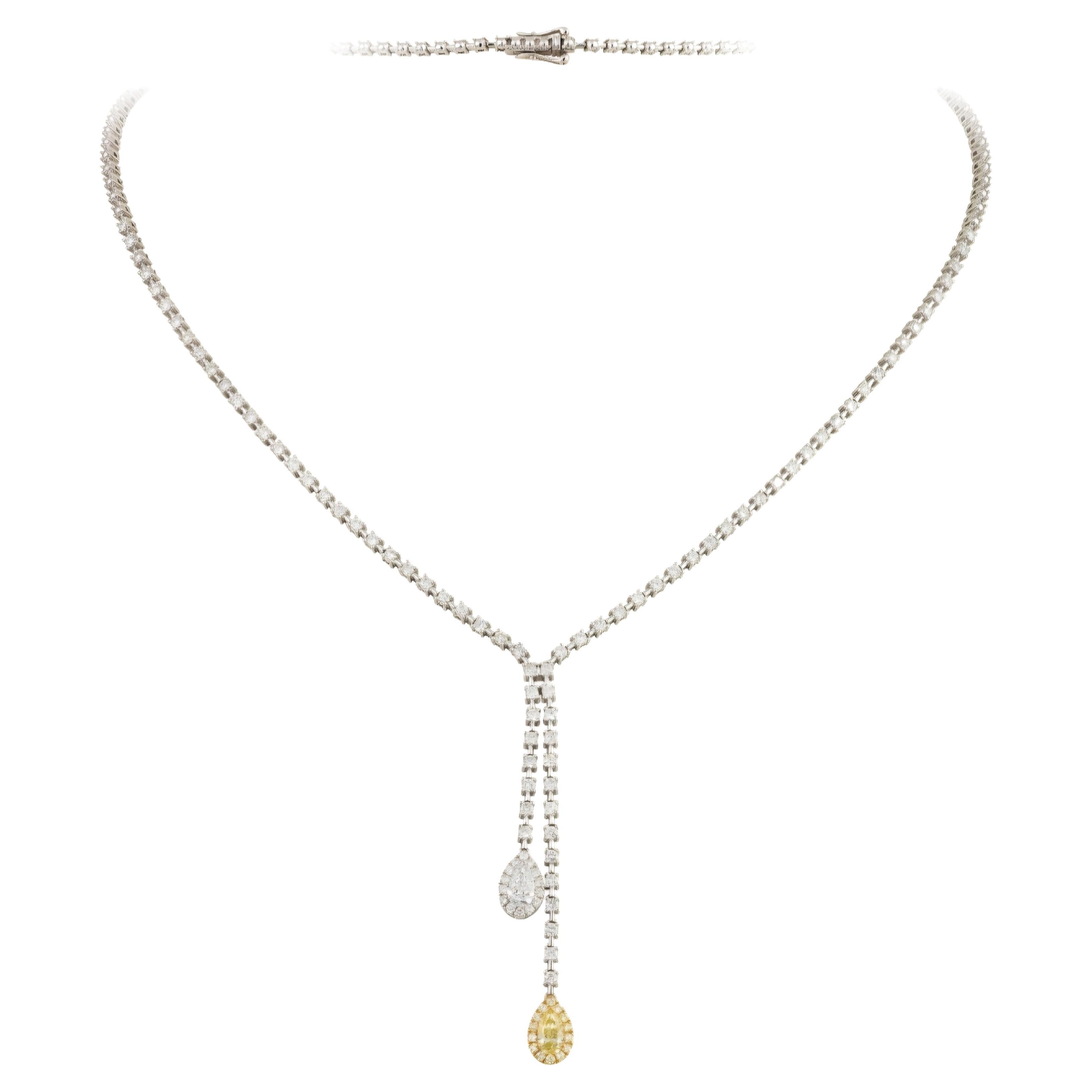 NWT $22, 000 Importante collana in oro 18KT con diamanti gialli e diamanti bianchi di fantasia