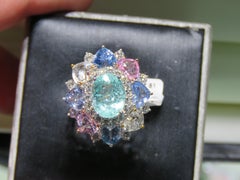 NWT $22, 000 Raro anello in oro 18KT con tormalina Paraiba Spinello e diamanti di grandi dimensioni