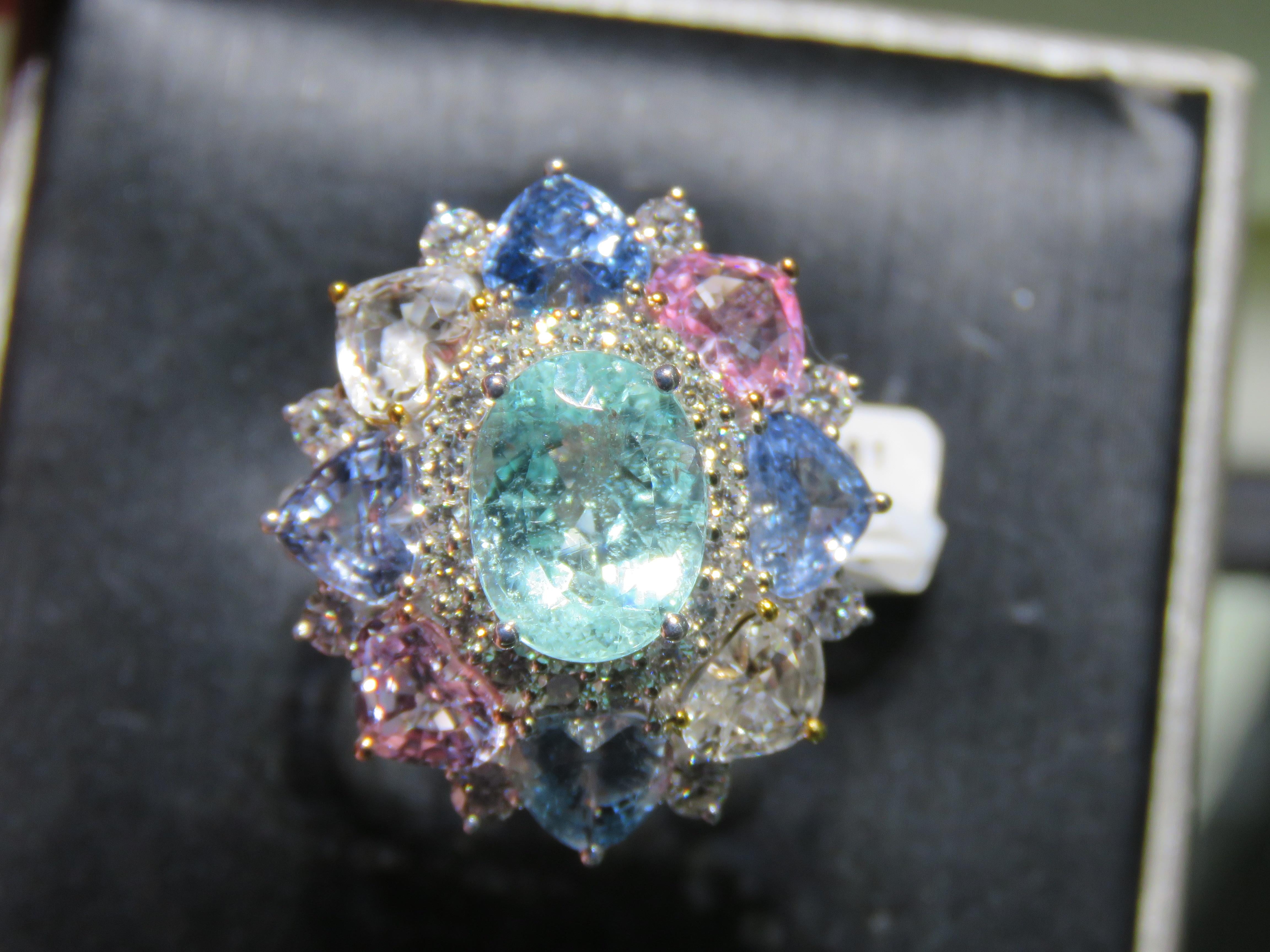 NWT $22, 000 Seltene 18KT Gold Große Fancy Paraiba Turmalin Spinell Diamant Ring (Gemischter Schliff) im Angebot
