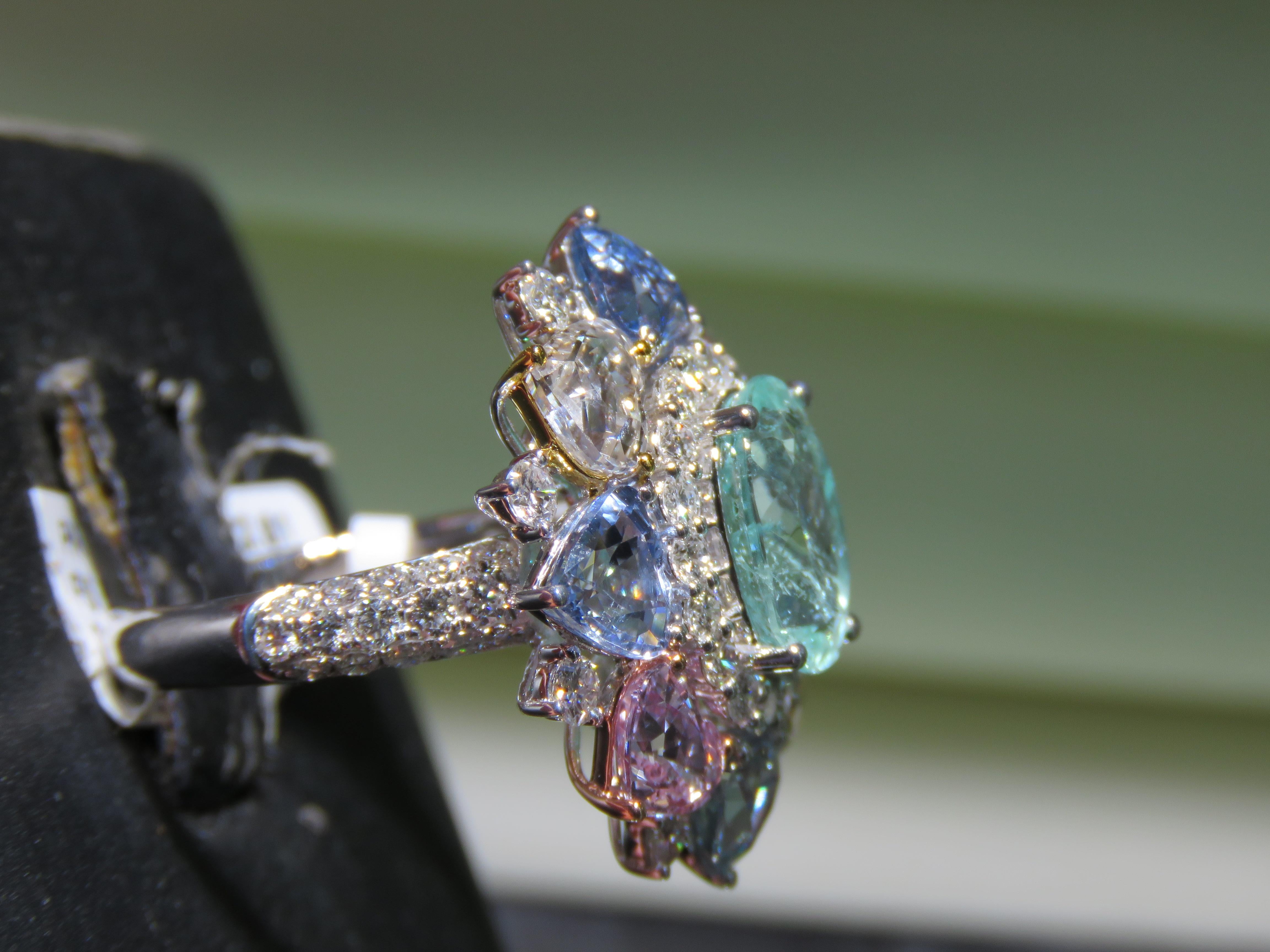 NWT $22, 000 Seltene 18KT Gold Große Fancy Paraiba Turmalin Spinell Diamant Ring im Zustand „Neu“ im Angebot in New York, NY