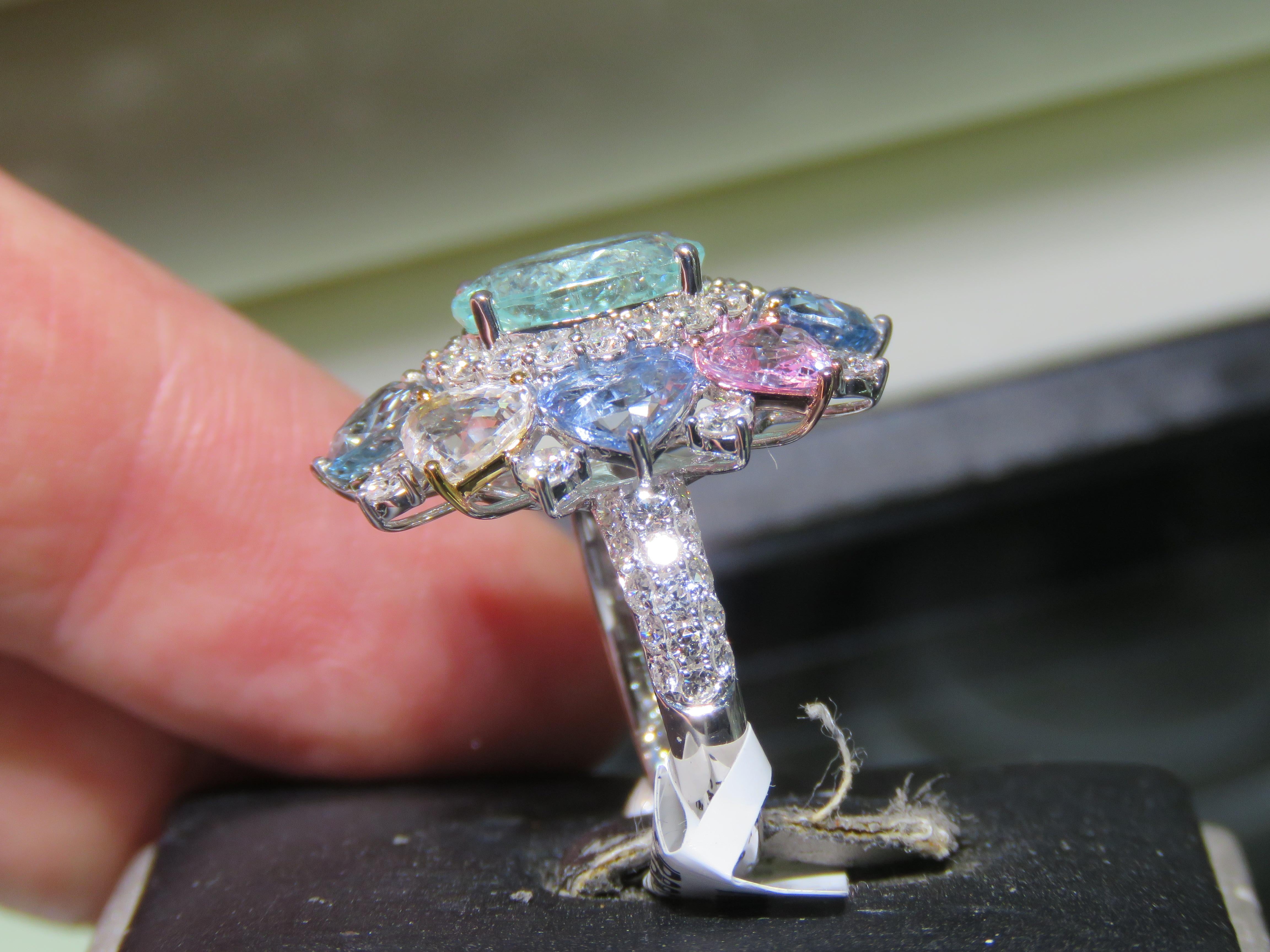 NWT $22, 000 Seltene 18KT Gold Große Fancy Paraiba Turmalin Spinell Diamant Ring Damen im Angebot