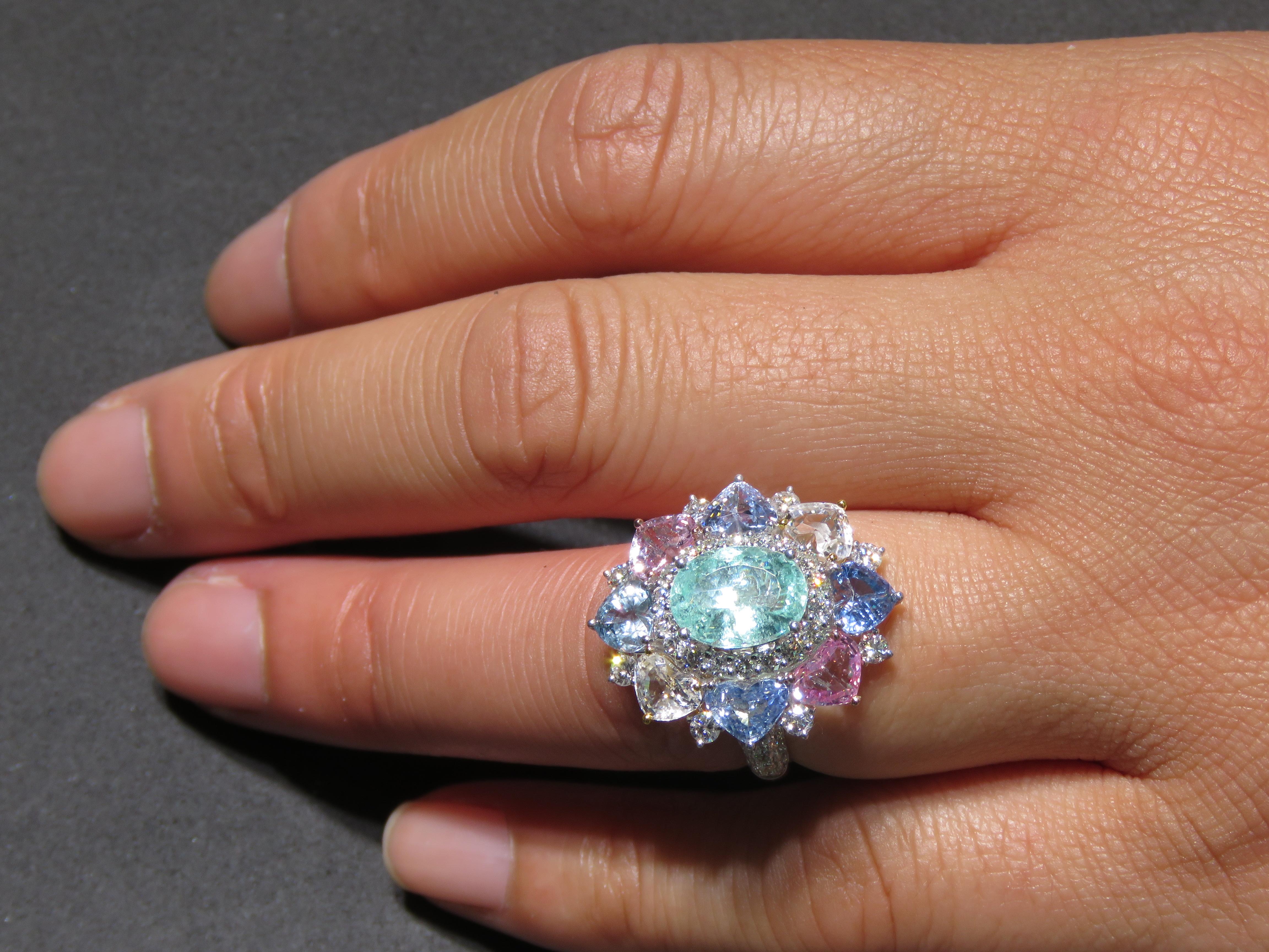 NWT $22, 000 Seltene 18KT Gold Große Fancy Paraiba Turmalin Spinell Diamant Ring im Angebot 2
