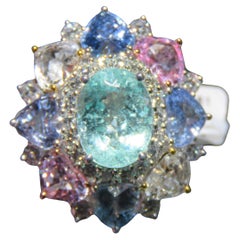 NWT $22, 000 Rare 18KT Gold Large Fancy Paraiba Tourmaline Spinel Diamond Ring