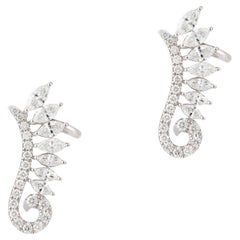 NWT $22, 500 18KT Gold Fancy Diamond Seahorse Shape Climber Earrings