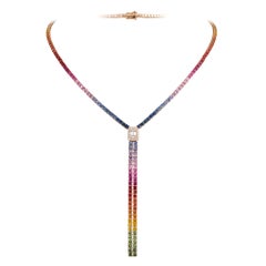 NEU $22, 500 18KT Gold Fancy Große glitzernde Regenbogen-Saphir-Diamant-Halskette