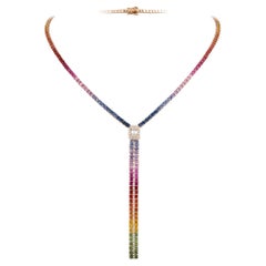  NWT $22, 500 18KT Gold Fancy Large Glittering Rainbow Sapphire Diamond Necklace