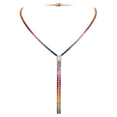 NWT $22, 500 18KT Gold Fancy Large Glittering Rainbow Sapphire Diamond Necklace