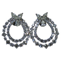 NWT $22, 500 18KT Gold Lrg Fancy Circular Glittering Round Diamond Bow Earrings