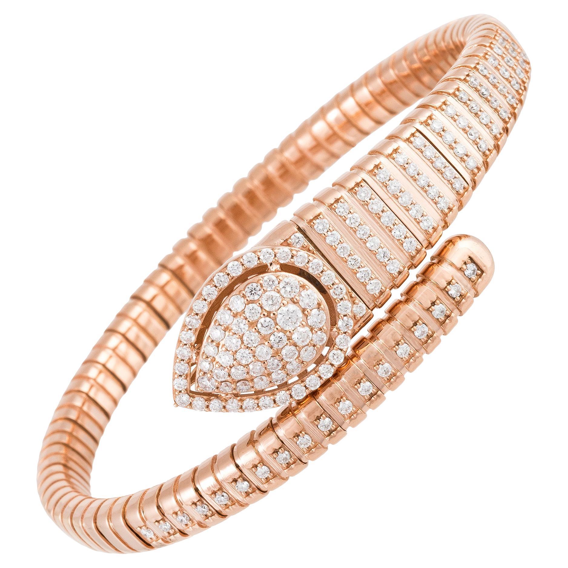 NWT 22, 500 Rare 18KT Gold Fancy Serpent Diamond Cuff Bangle Bracelet