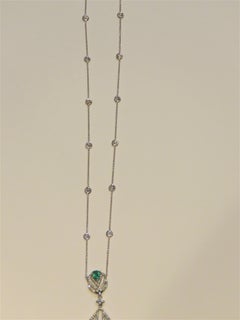 Nwt 18Kt Gold Glittering Fancy Green Emerald Diamond Pendant Necklace