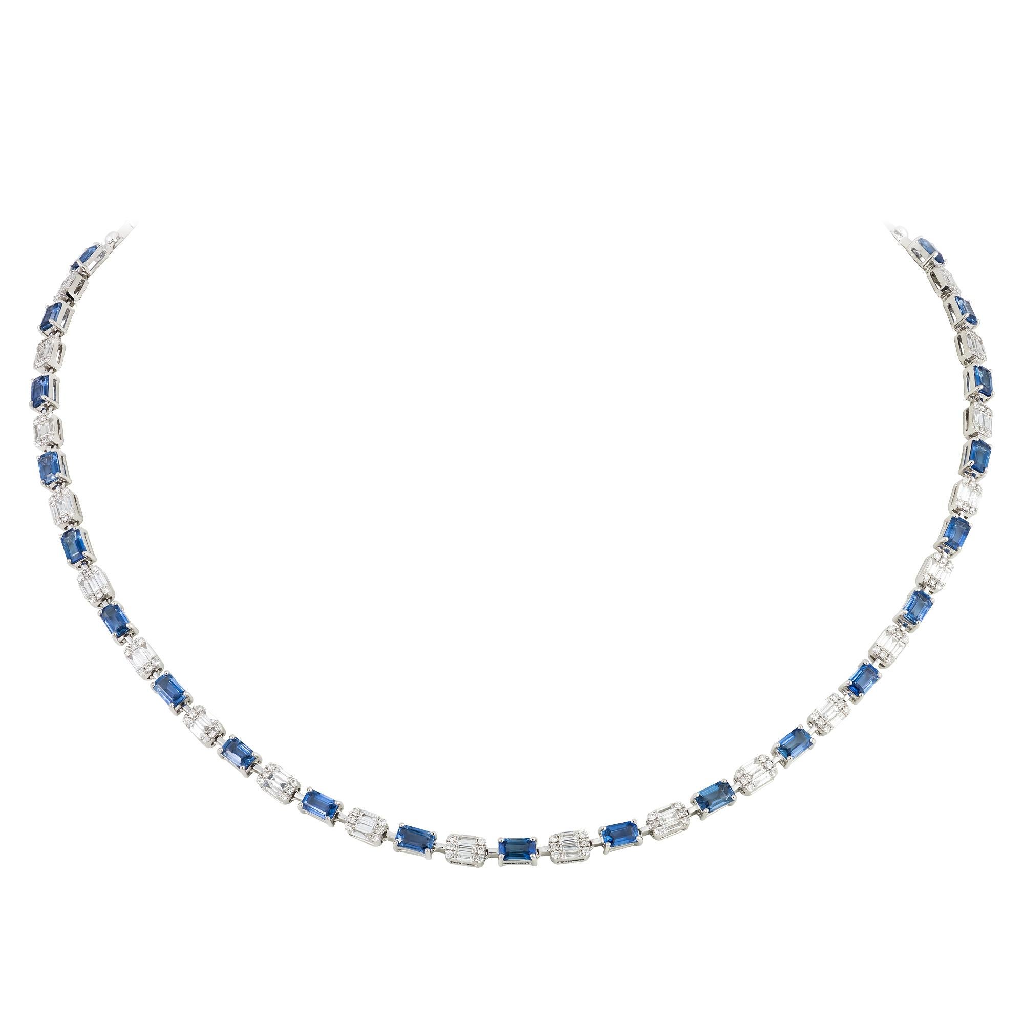 The Following Item we are offering is this Rare Important Radiant 18KT Gold Gorgeous Glittering and Sparkling Magnificent Fancy Cut Blue Sapphire and Diamond Necklace. Necklace contains approx 10CTS of Beautiful Fancy Cut Blue Sapphires and