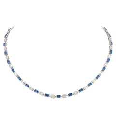 NWT $22, 500 18KT Fancy Large Glittering Fancy Blue Sapphire Diamond Necklace